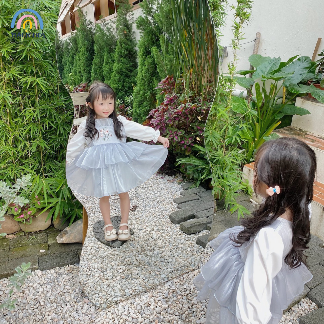 Váy đầm công chúa bé gái Magickids dáng xòe tay phồng chất voan cao cấp thêu hoa mặc sự kiện, Tết VA22001_thumbnail_4