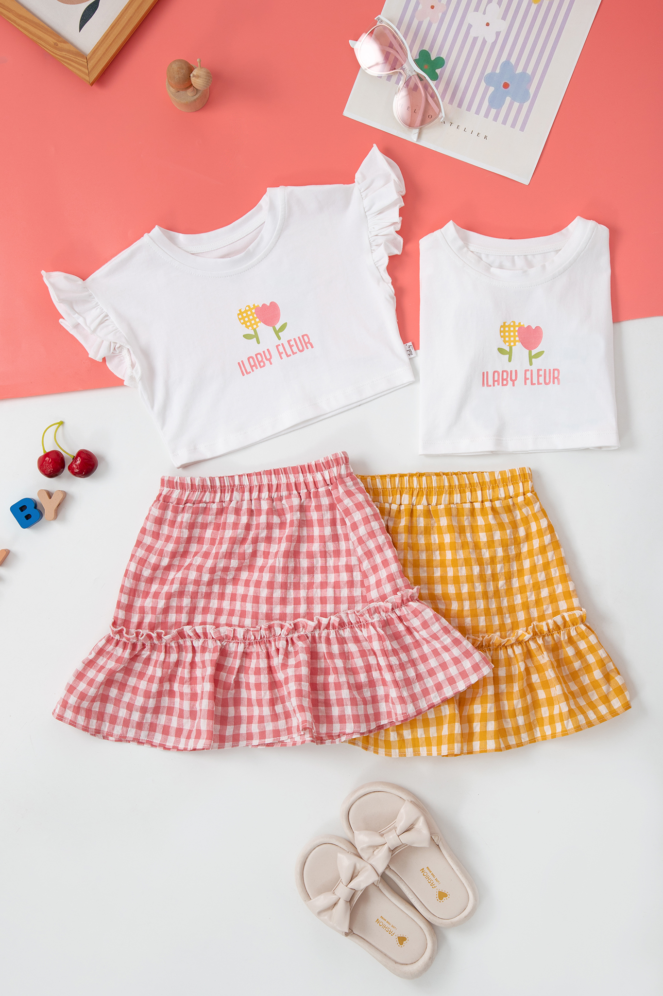 Set áo cotton chân váy kẻ_thumbnail_2