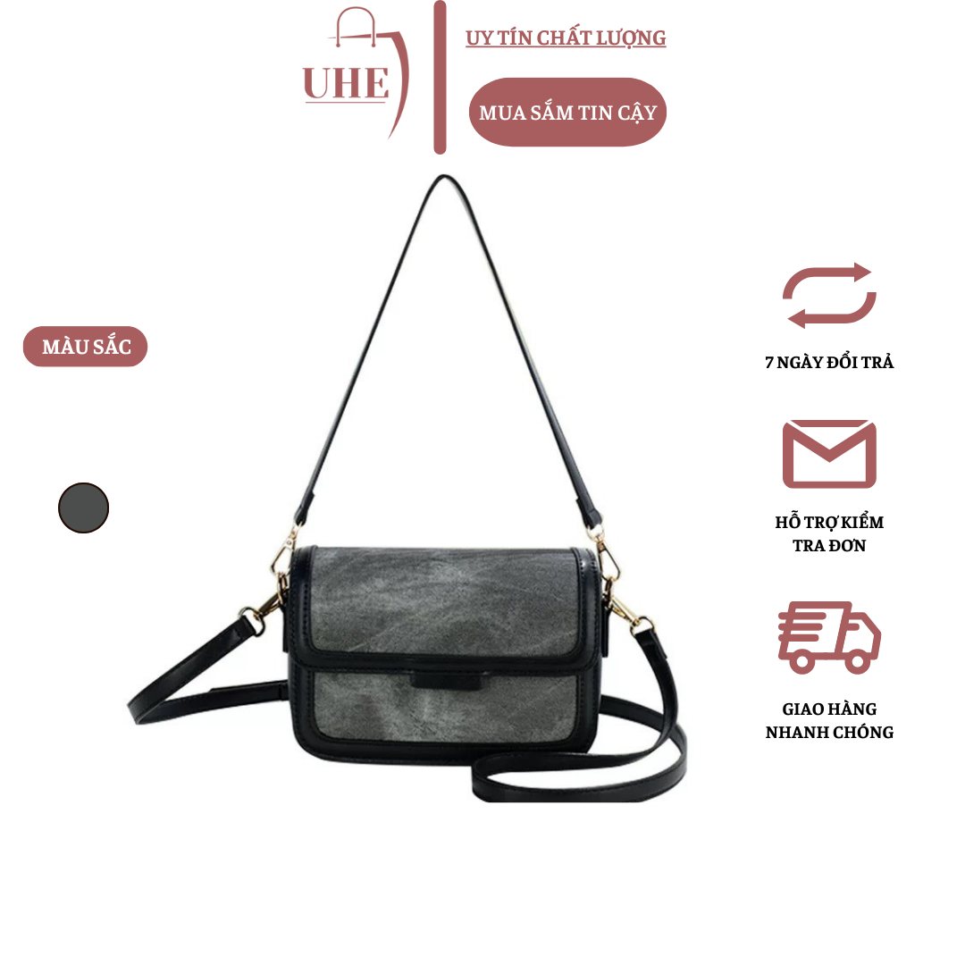 Túi quay xách mới túi đeo một vai sát nách màu xám đậm cao cấp dành cho nữ UHE_033