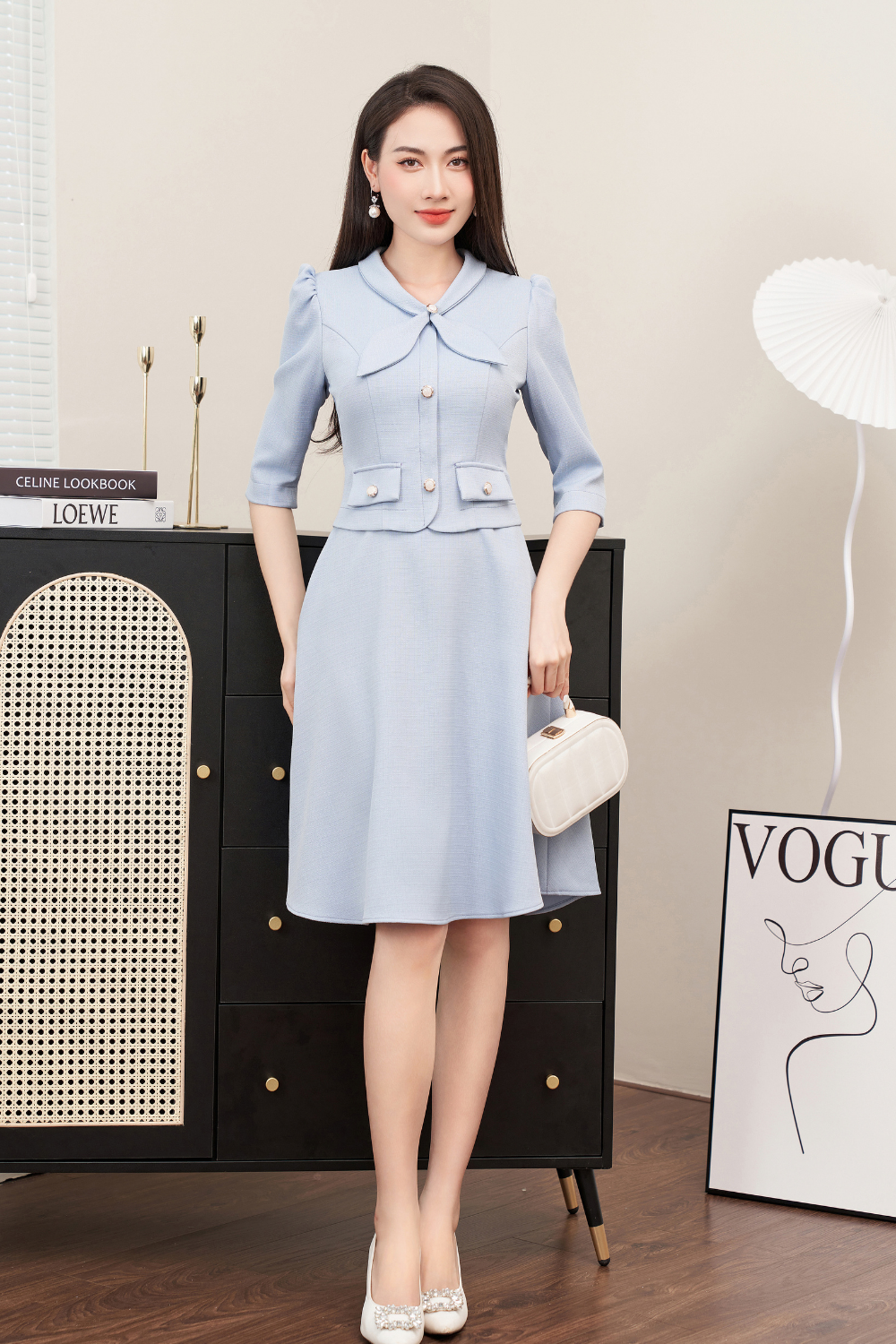 Đầm xoè dạ tếch xanh giả set_thumbnail_2