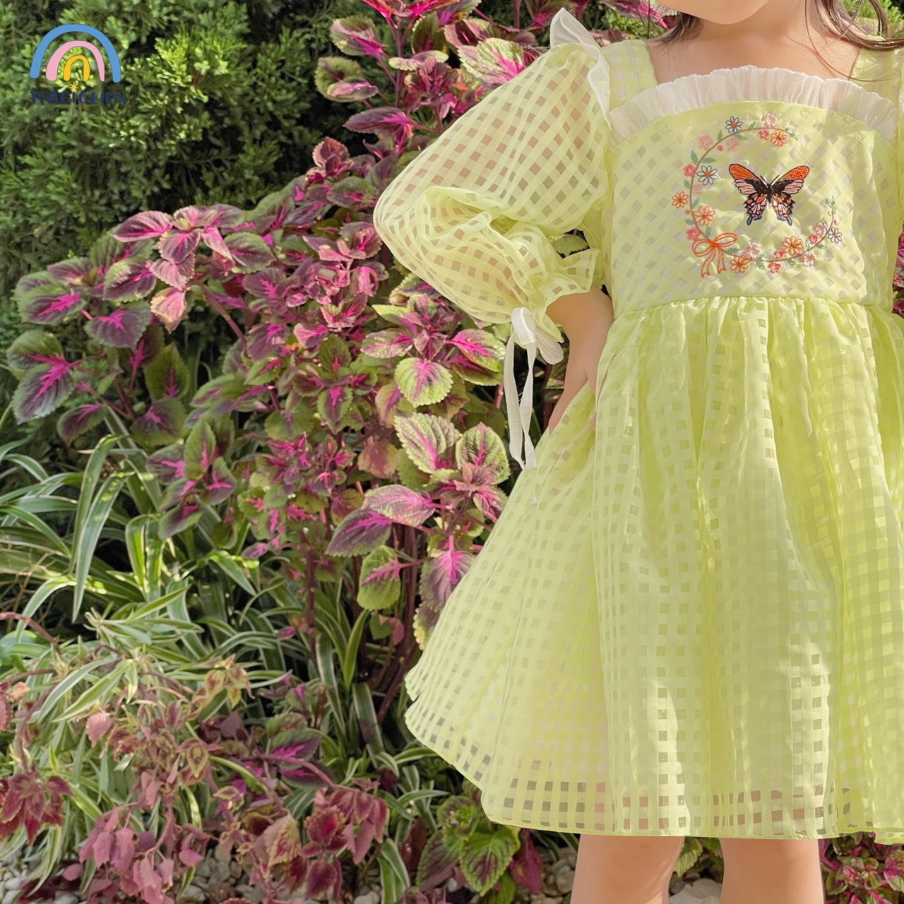 Váy đầm công chúa bé gái 1 2 3 4 5 6 7 tuổi Magickids dáng xòe tay bồng chất liệu ren cao cấp thêu hồ điệp VA22004_thumbnail_3