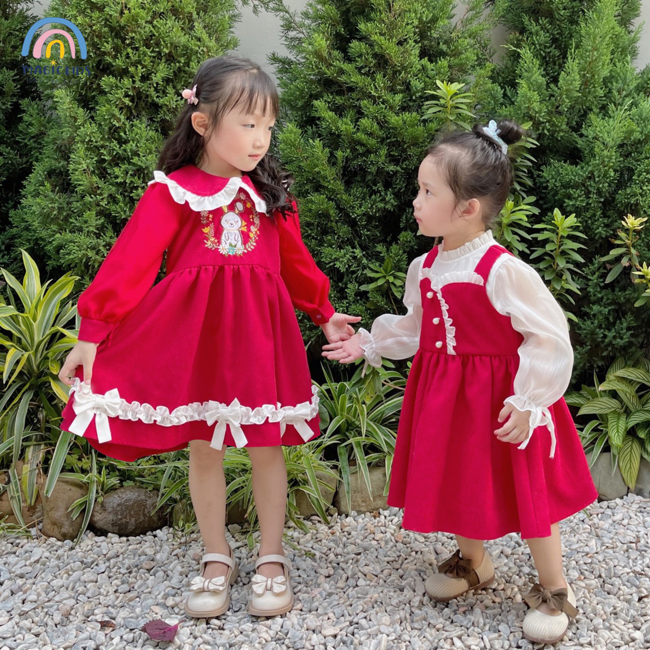 Váy bé gái 2 3 4 5 6 7 tuổi Magickids thu đông tay dài dáng xòe thêu thỏ dễ thương cổ thủy thủ chất nhung tăm VA22006_thumbnail_4