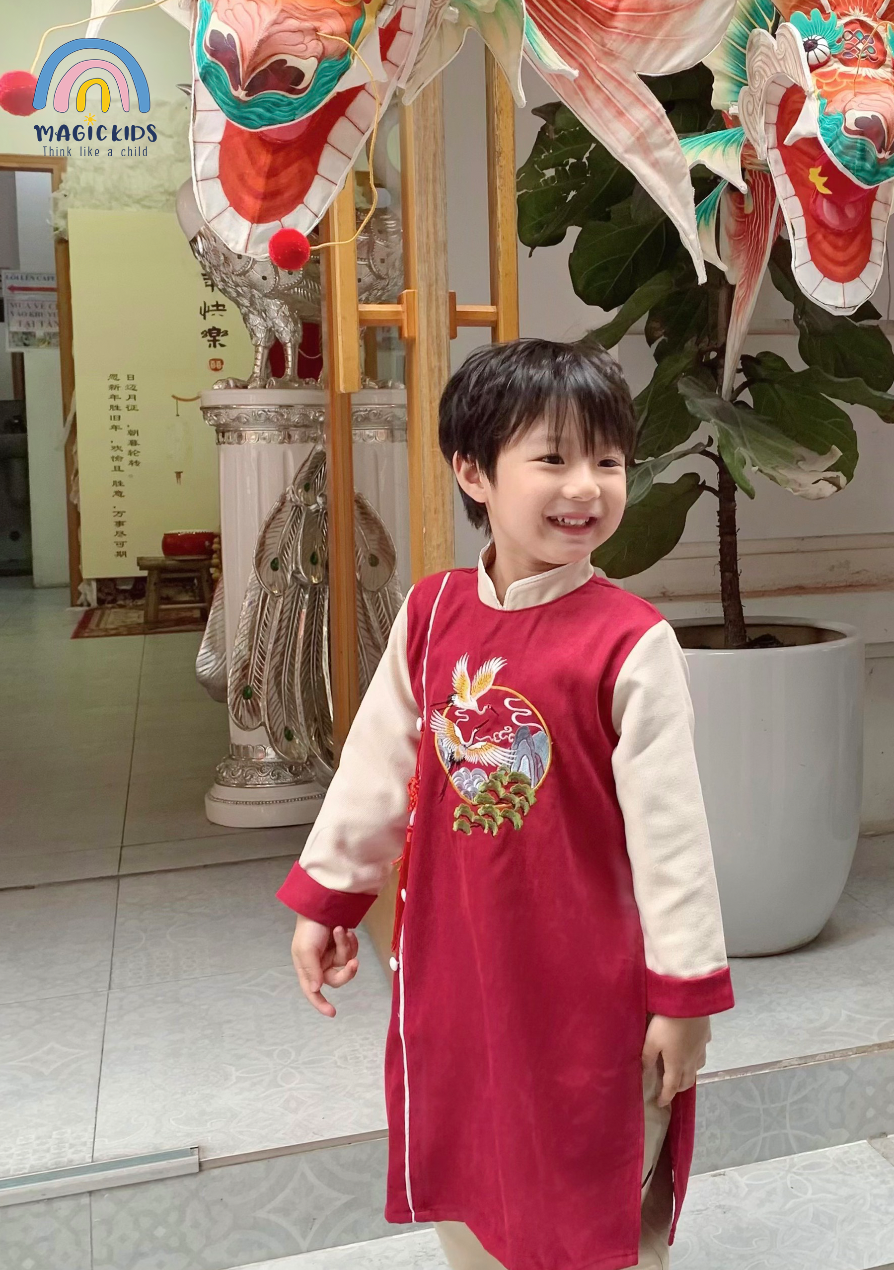 Áo dài Tết cho bé trai size đại 40kg Magickids áo dài cổ truyền chất text nhung thêu hạc tặng kèm dây khánh AD23020_thumbnail_2
