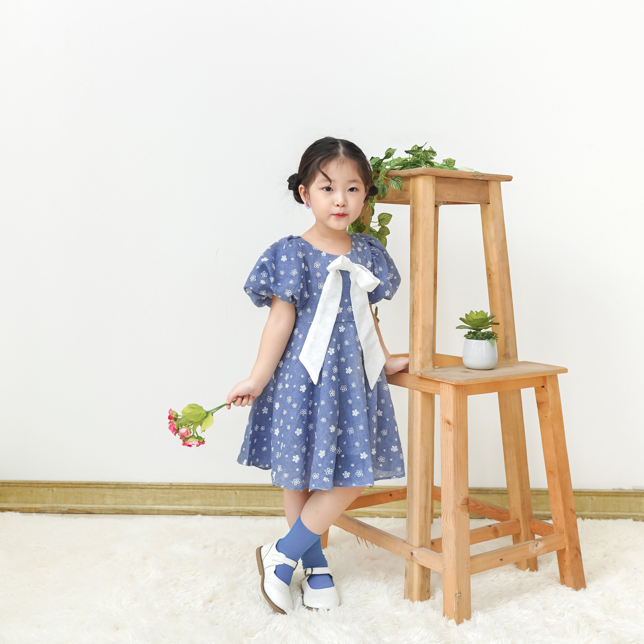 Váy thô dệt in hoa phối nơ trắng_thumbnail_1