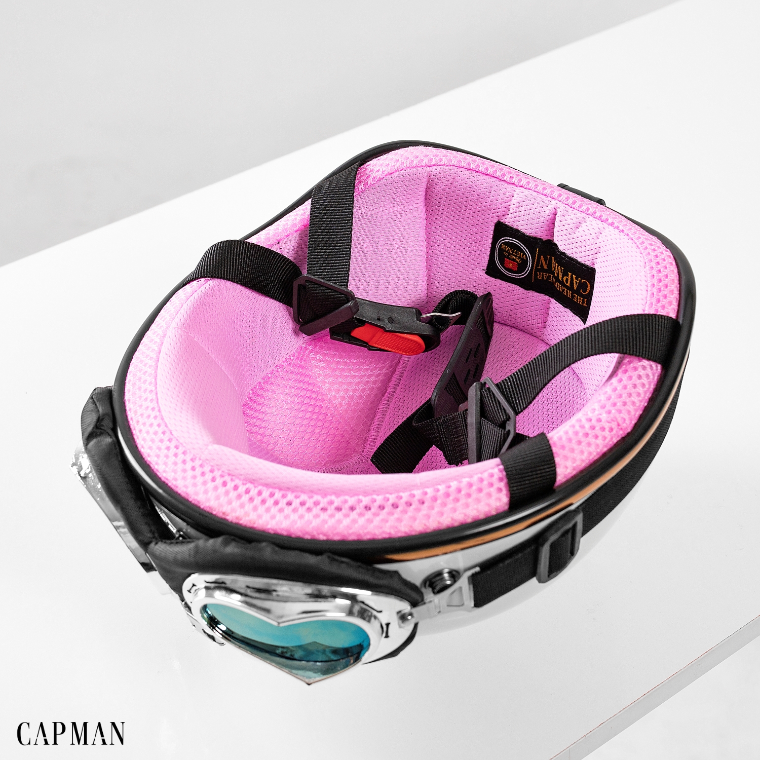 Mũ bảo hiểm nửa đầu có kính phi công chính hãng Capman