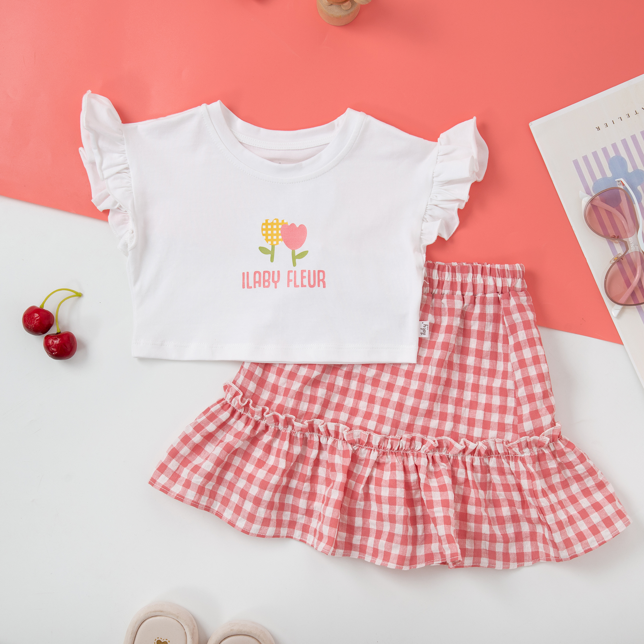 Set áo cotton chân váy kẻ_thumbnail_3