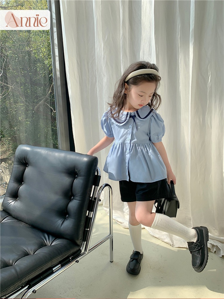 Set bộ quần áo bé gái size đại 13-41kg Anniebaby áo sơ mi cổ bèo phối quần short phong cách Hàn Quốc thoáng mát BD24028_thumbnail_11