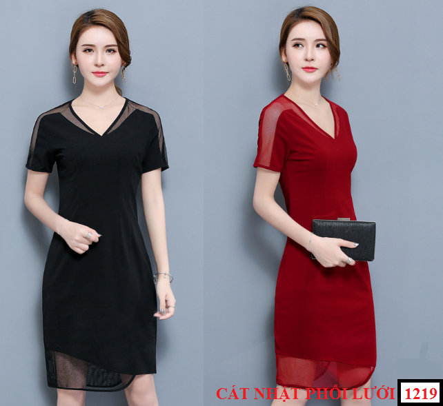  [1219] Đầm thiết kế cao cấp phối lưới Omi Hàn Quốc quý phái, duyên dáng