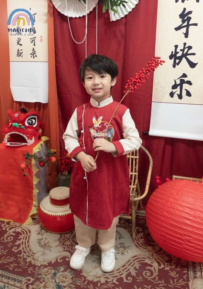 Áo dài Tết cho bé trai size đại 40kg Magickids áo dài cổ truyền chất text nhung thêu hạc tặng kèm dây khánh AD23020