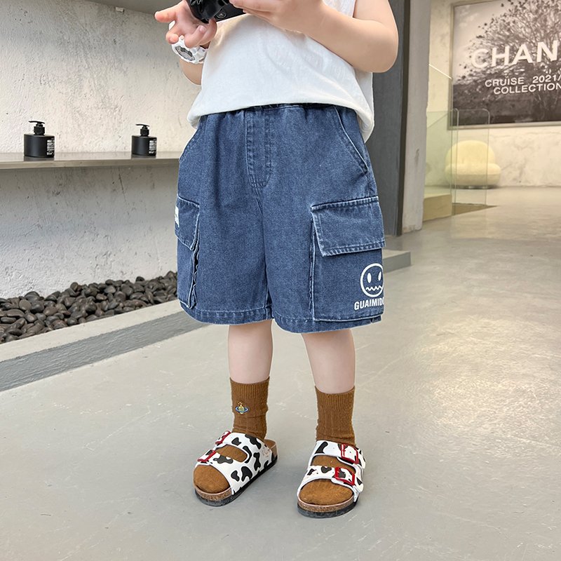 Quần short đùi jeans form rộng Magickids cho bé trai size đại 34kg túi in mặt cười Quần áo trẻ em đi học đi chơi QĐ22014