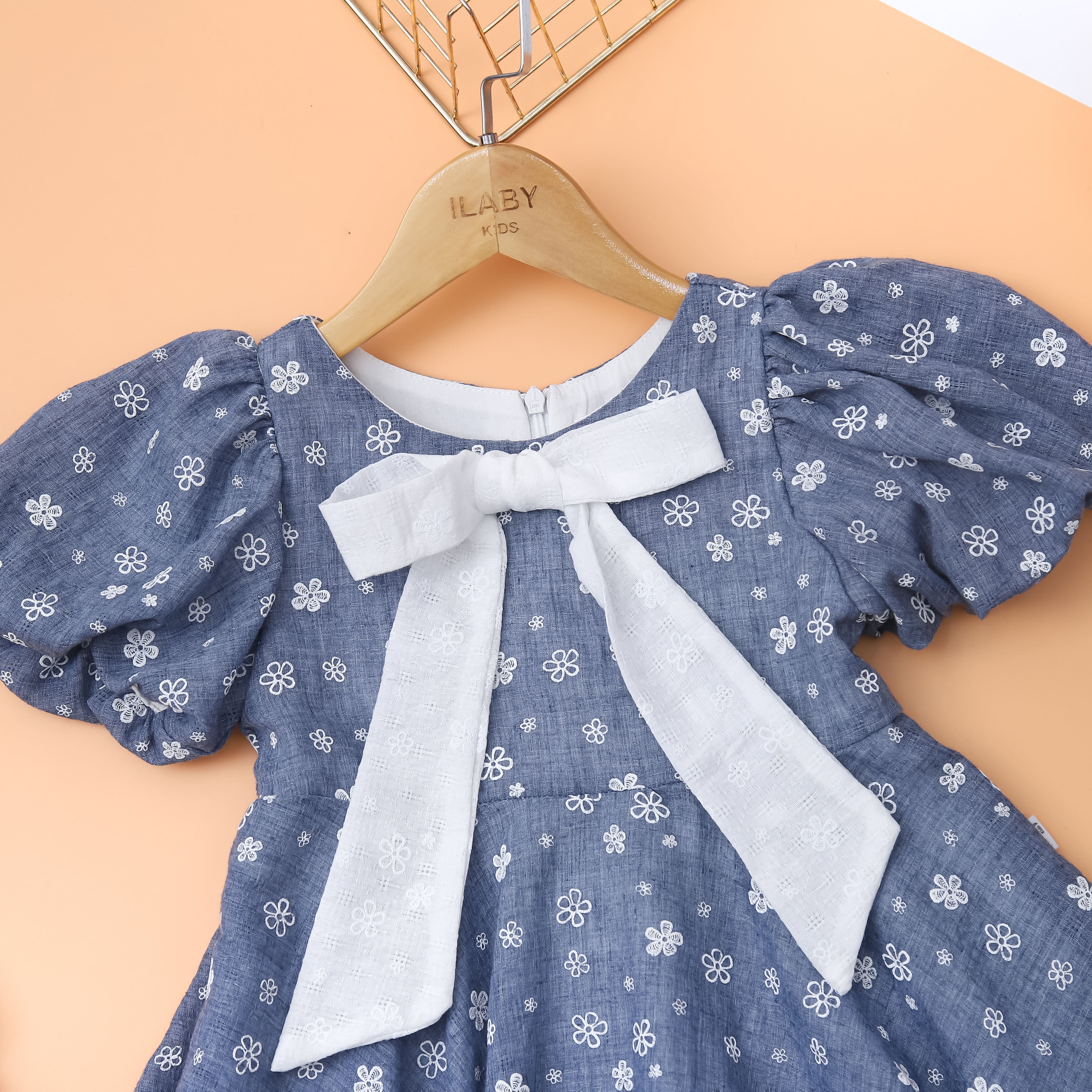 Váy thô dệt in hoa phối nơ trắng_thumbnail_6