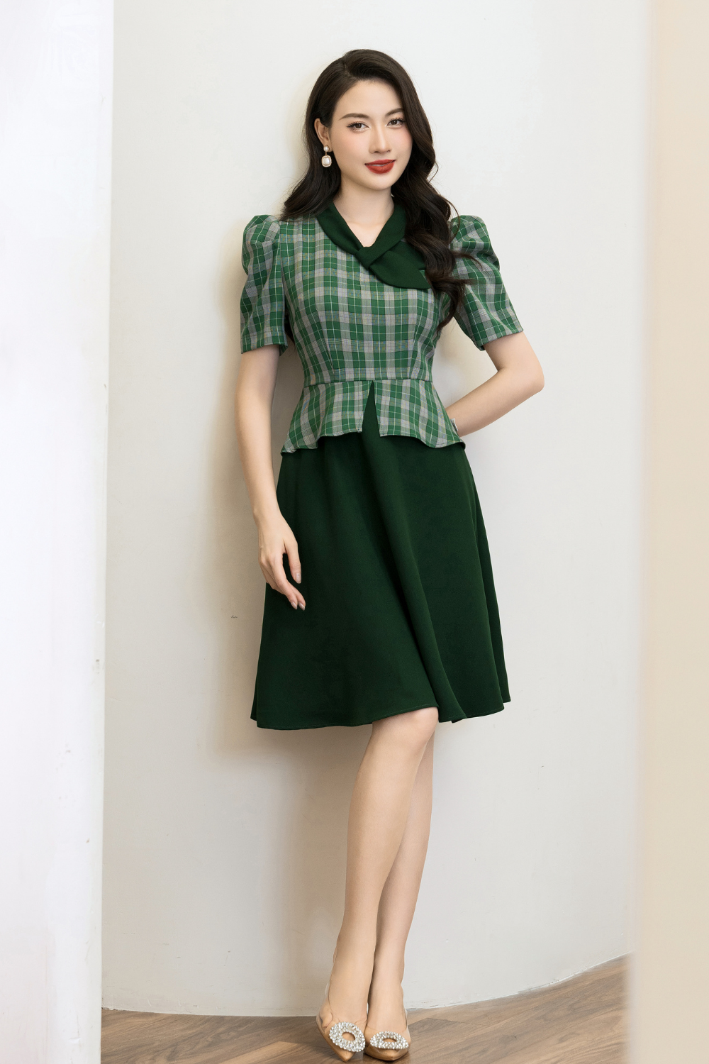 Đầm kẻ xanh phói chân xòe 1 màu_thumbnail_2