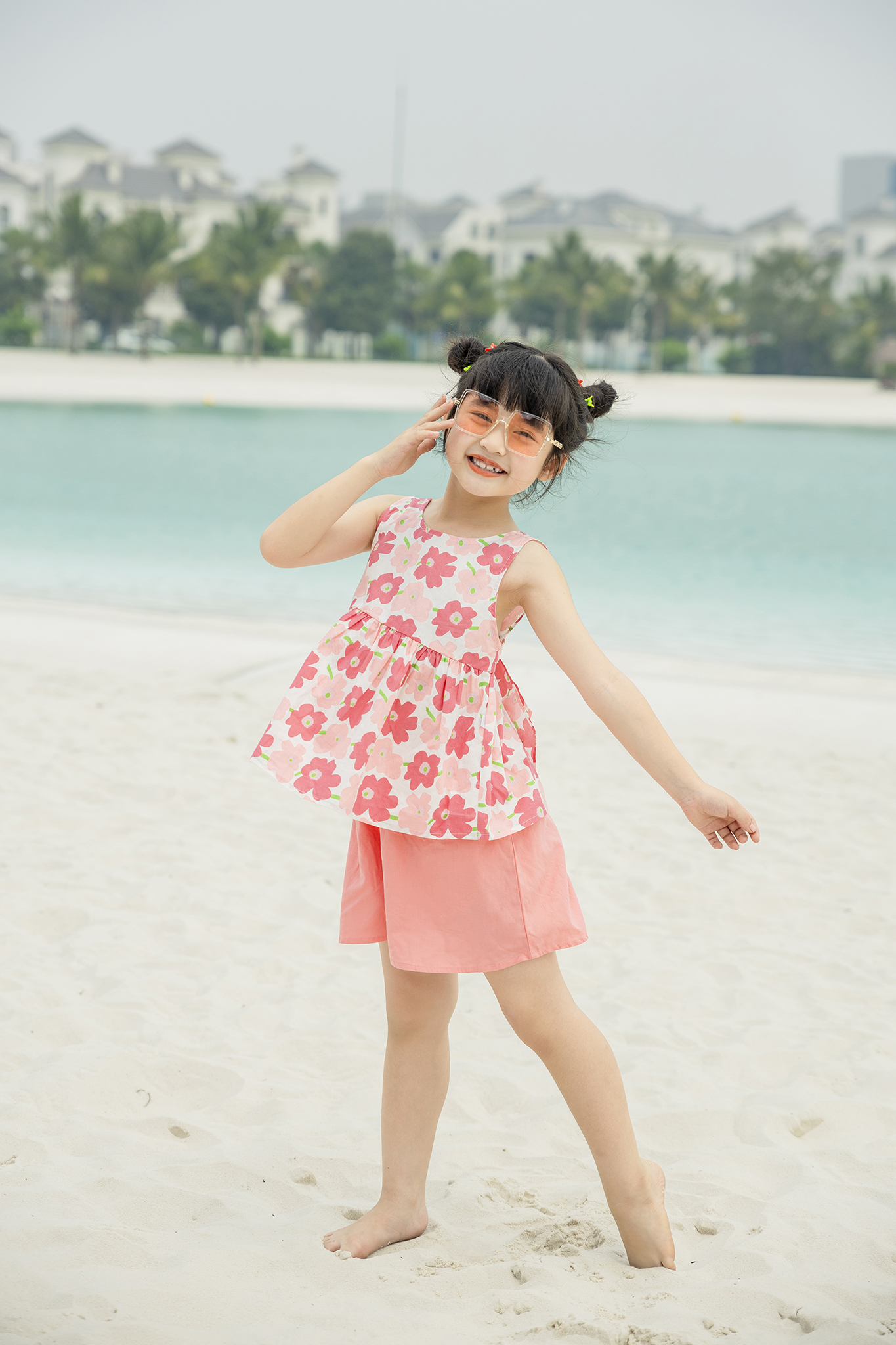 Set bé gái áo hoạ tiết buộc nơ sau_thumbnail_0