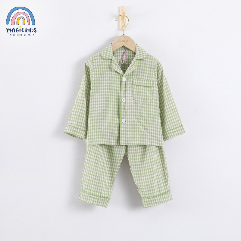 Đồ bộ dài tay pijama bé trai, bé gái Magickids kẻ caro dễ thương chất kẻ xốp Hàn Quốc Đồ ngủ mẫu mới 2022 BR22028