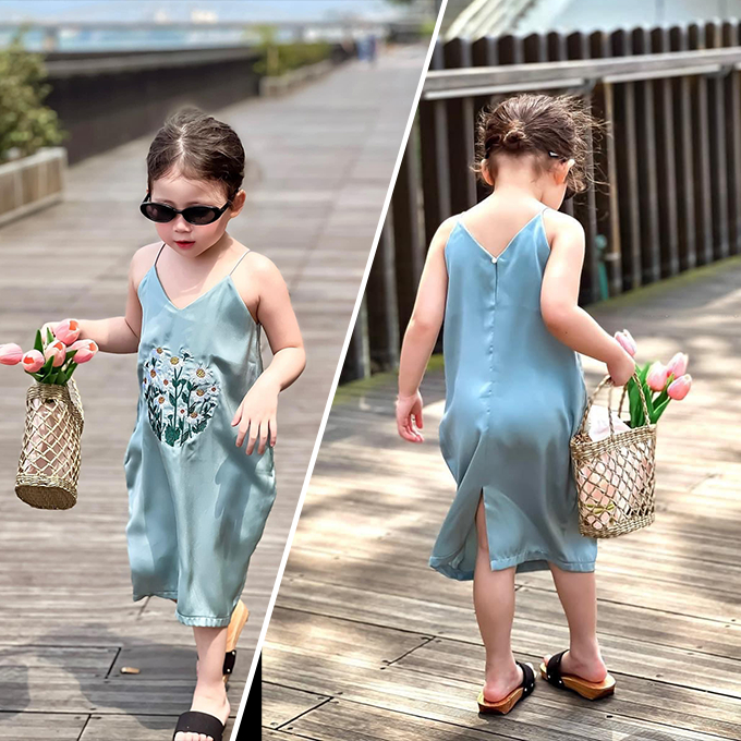 Đầm váy 2 dây cho bé gái từ 2 3 4 5 6 7 8 tuổi Magickids thêu hoa lụa ngọc trai mềm mịn phong cách tiểu thư VA23001