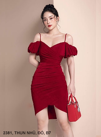 ĐẦM 2 DÂY RỚT VAI EO DÚN - 2381