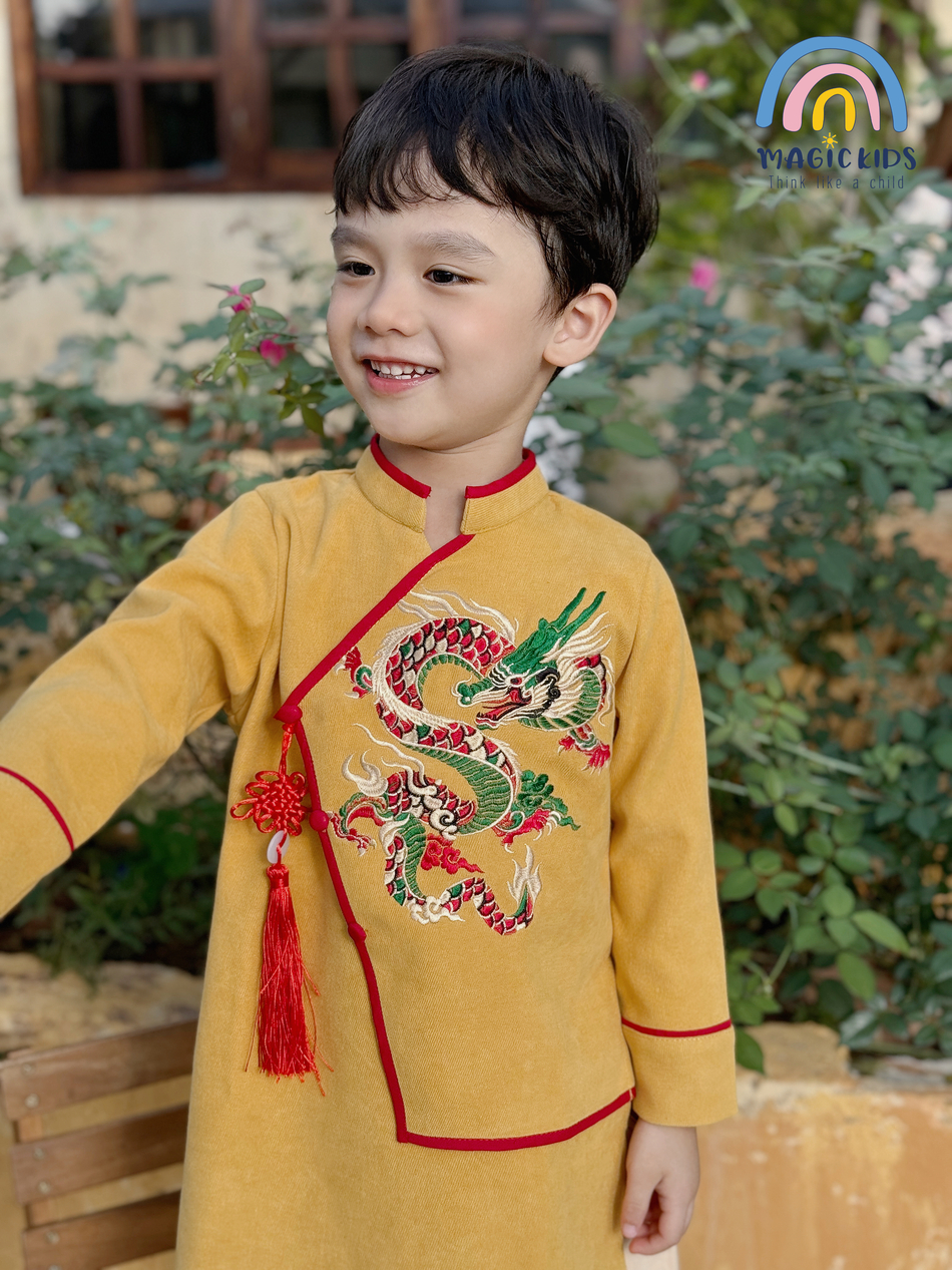 Áo dài bé trai size đại 40kg Magickids áo dài Tết 2024 thêu rồng chất text nhung mềm mịn cho bé từ 12-35kg AD23019_thumbnail_6
