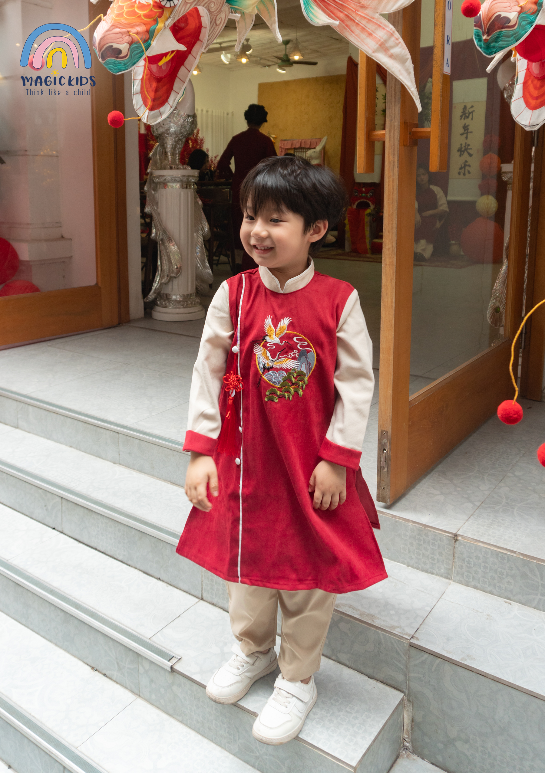 Áo dài Tết cho bé trai size đại 40kg Magickids áo dài cổ truyền chất text nhung thêu hạc tặng kèm dây khánh AD23020_thumbnail_3