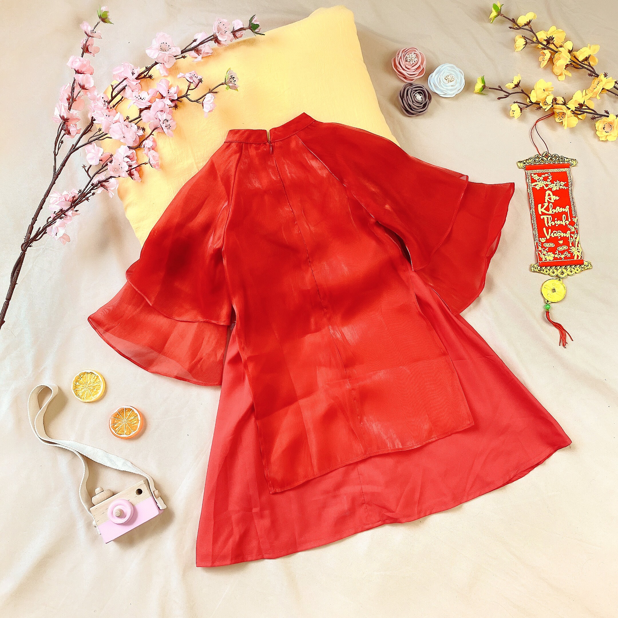 Áo dài tơ nơ cổ. Chân váy liền_thumbnail_4