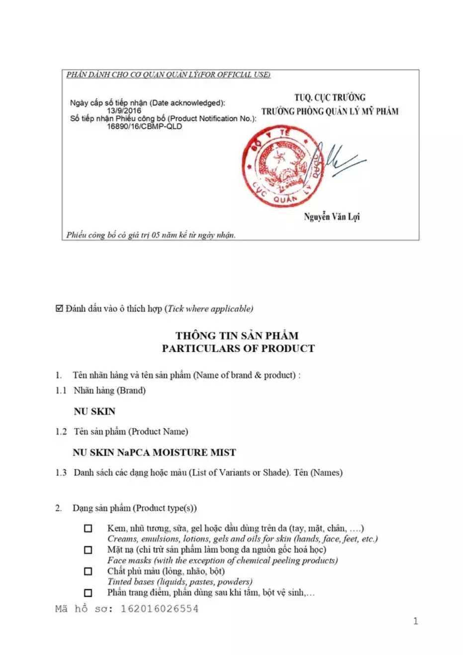 Dưỡng Ẩm Nhẹ Phun Sương NaPCA Moisture Mist