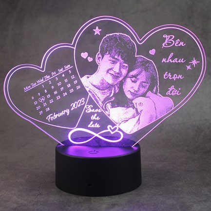 Đèn LED khắc theo yêu cầu - Mẫu trái tim 07