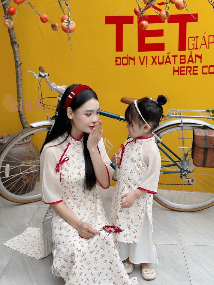 Áo dài mẹ và bé gái Tết 2024 Anniebaby áo dài truyền thống size đại đến 60kg cổ tàu chất xốp hoa mềm mịn  AD23011_thumbnail_6