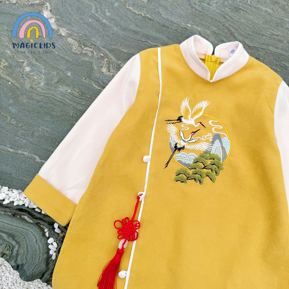 Áo dài Tết cho bé trai size đại 40kg Magickids áo dài cổ truyền chất text nhung thêu hạc tặng kèm dây khánh AD23020_thumbnail_7