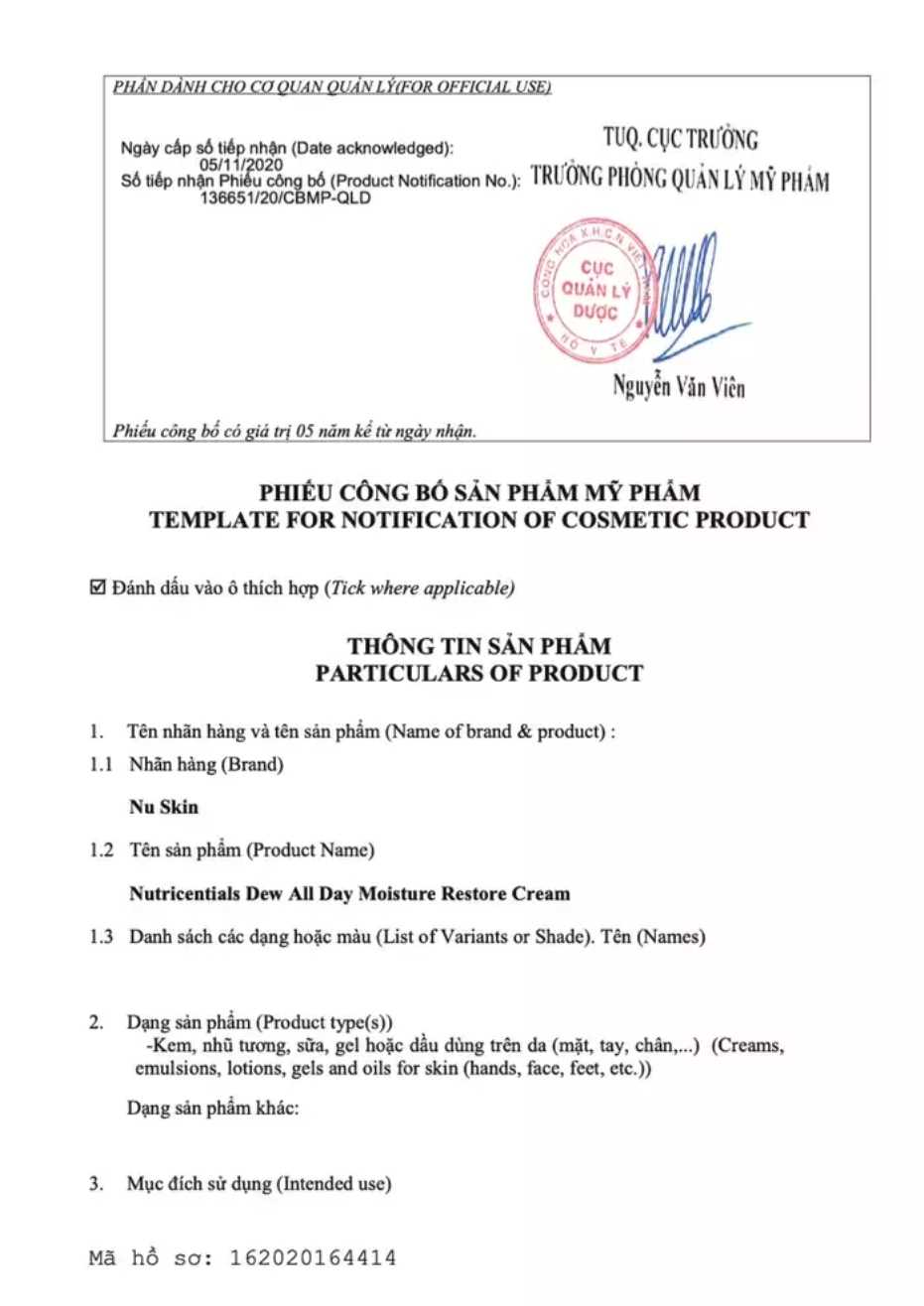 Kem Dưỡng Ẩm Ban Đêm Da Thường/ Da Khô Nutricentials Dew All Day Moisture Restore Cream