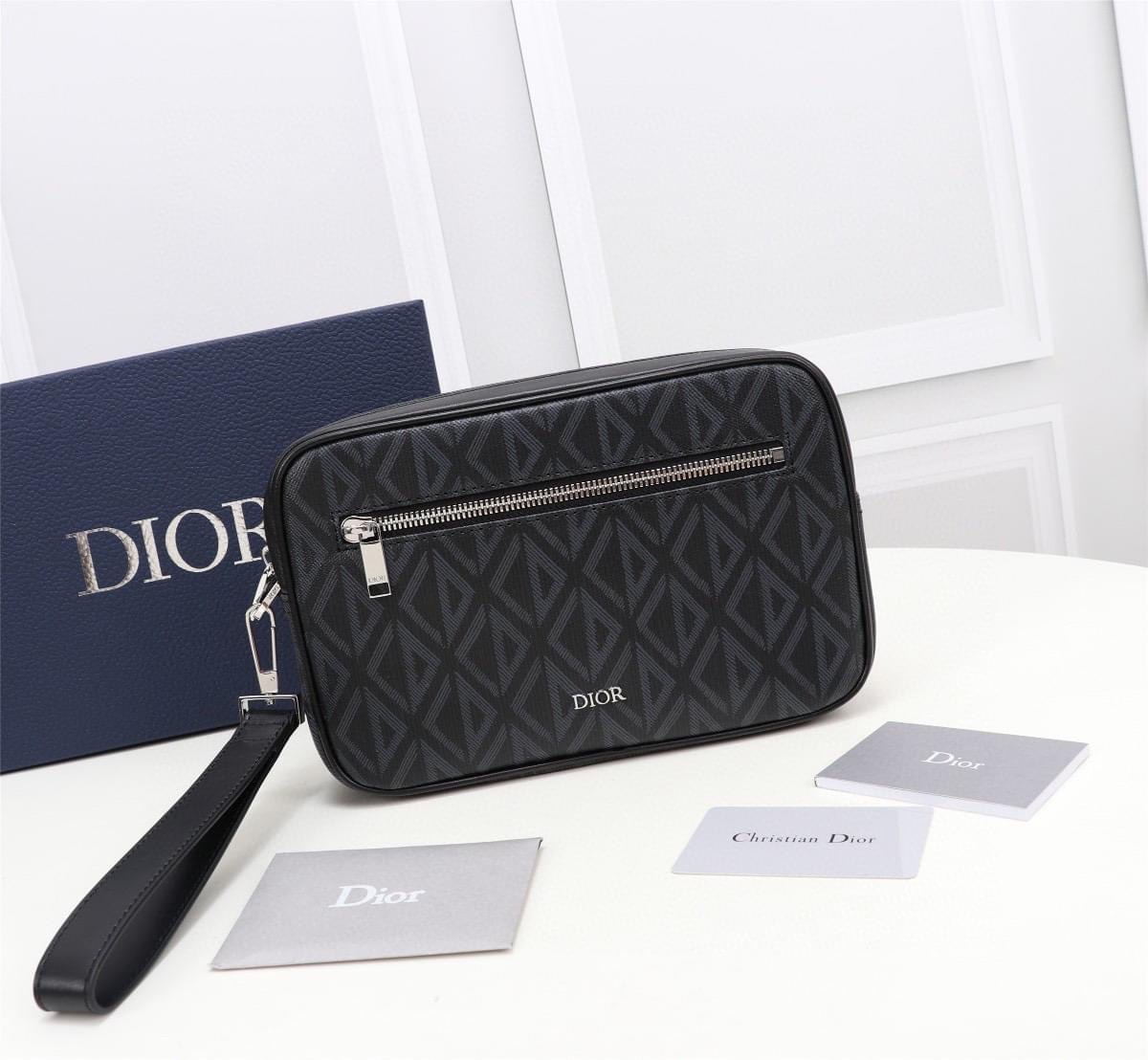 Clutch nam Dior TOILETRY BAG Black CD Diamond Canvas