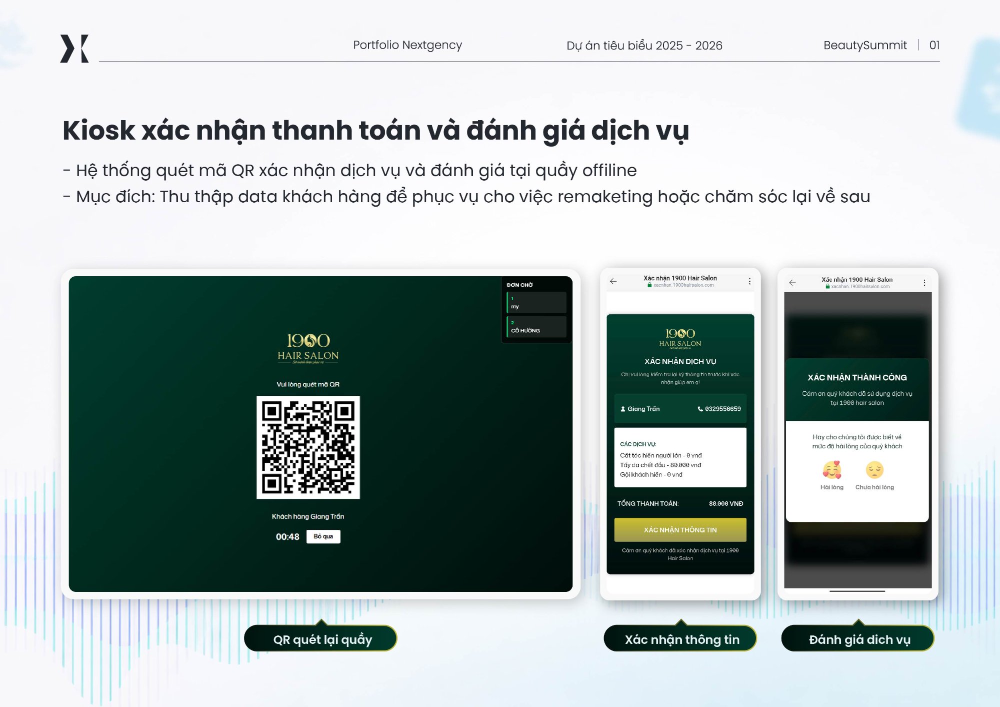 1900 Hair Salon - Kiosk xác nhận thanh toán