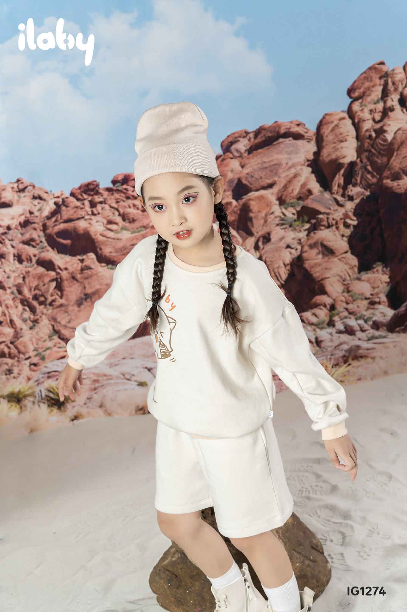 [ Outfit thu đông ] Bộ nỉ bé gái quần sooc in hình_thumbnail_0