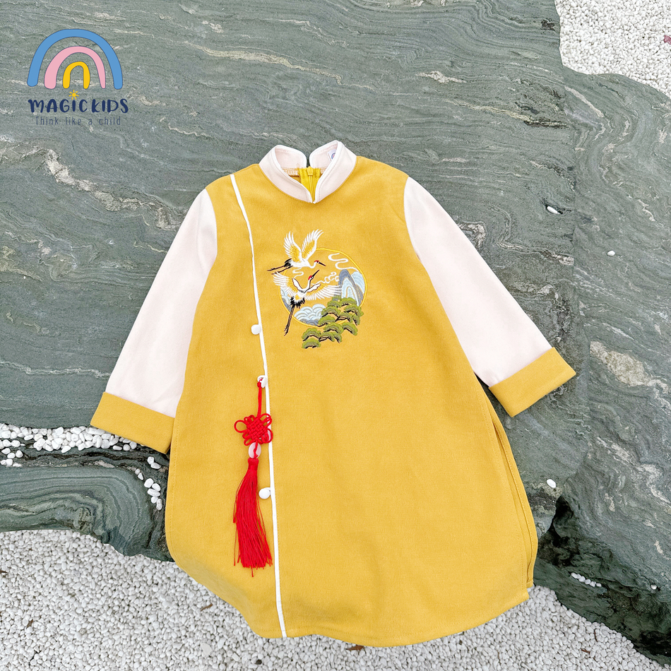 Áo dài Tết cho bé trai size đại 40kg Magickids áo dài cổ truyền chất text nhung thêu hạc tặng kèm dây khánh AD23020_thumbnail_6